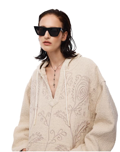 THE TALES - Textured Flower Embroidered Hooded Jacket