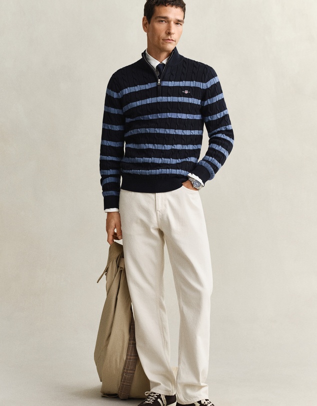 Gant - Striped Cotton Cable Half Zip