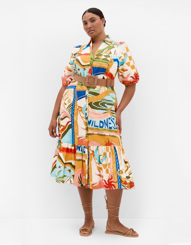 City Chic - Plus size Wild Soul Print Shirt Dress - peach