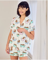 Chelsea Peers - Organic Cotton V Neck Button Up Shorts Set