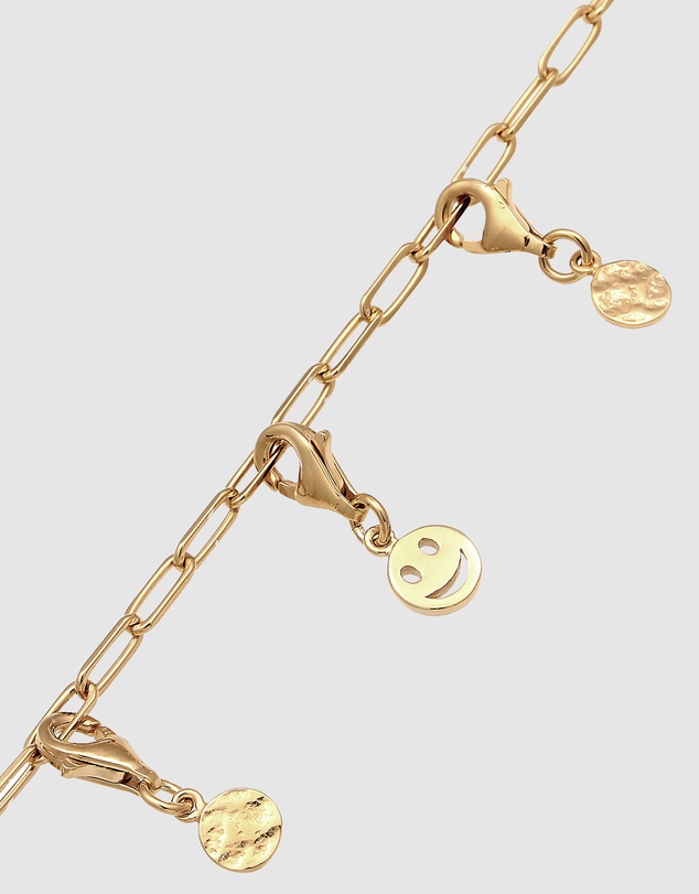 Kuzzoi - ICONIC EXCLUSIVE - Long Link Chain Bracelet with Smiling Charm in Gold-Plated 925 Sterling Silver