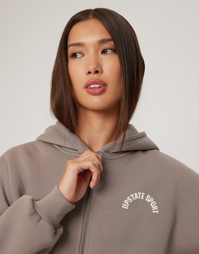 Upstate - Cropped Zip Thru Hoodie - Cinder