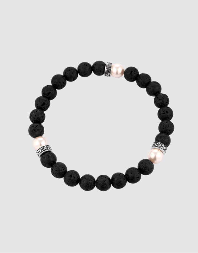 Kuzzoi - ICONIC EXCLUSIVE - Lava Beads and Pearl Bracelet in 925 Sterling Silver