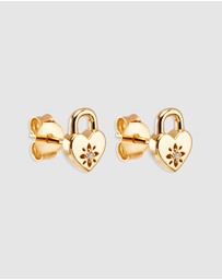 By Charlotte - Crystal Lotus Heart Padlock Stud Earrings