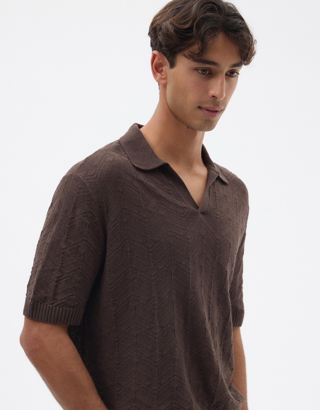 AERE - Resort Linen Blend Textured Polo