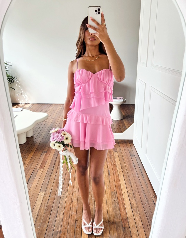 Beginning Boutique - Kamala Pink Ruffle Mini Dress