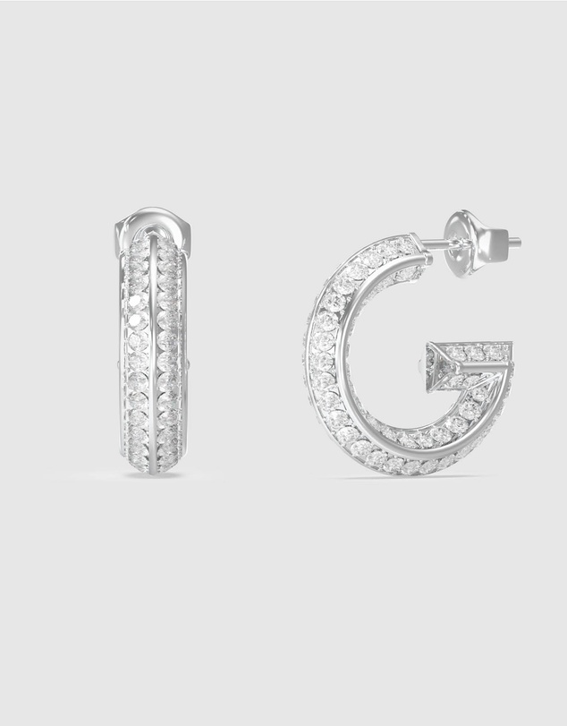 GUESS - Silver-Tone G Crystal Hoop Earrings