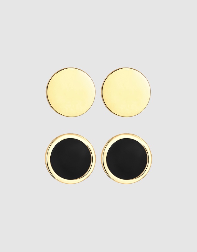 Kuzzoi - ICONIC EXCLUSIVE - Earrings Men Set Stud Circle Geo with Enamel in 925 Sterling Silver Gold Plated