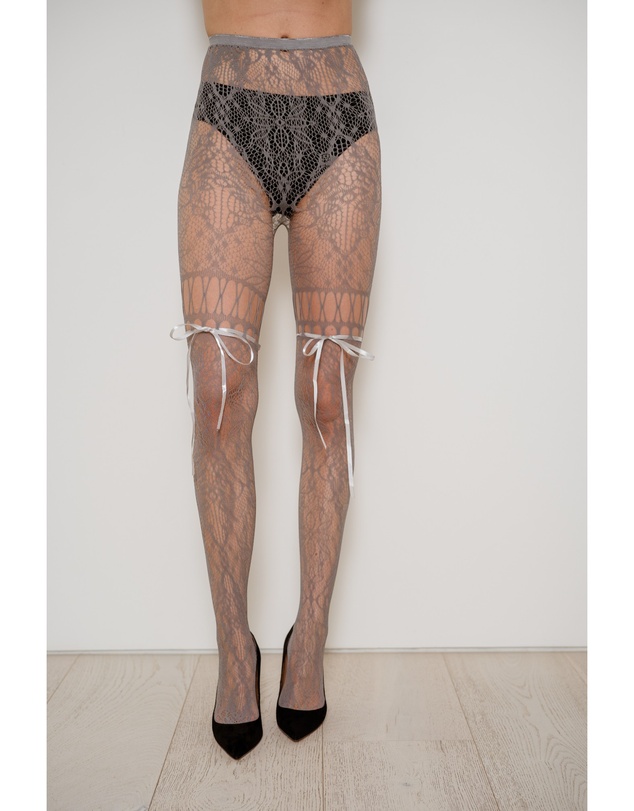 High Heel Jungle - Chevonne Lace And Satin Fishnet Tights