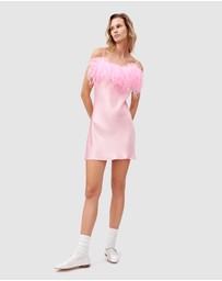 Sleeper - Boheme Mini Slip Dress With Feathers In Pink