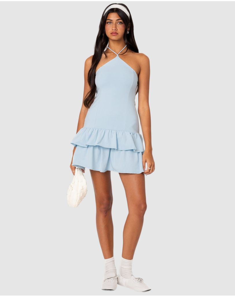 Dorit Ruffled Halter Mini Dress by EDIKTED Online | THE ICONIC | Australia