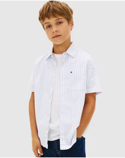 Tommy Hilfiger - Ithaca Stripe Short Sleeve Oxford Shirt - Teens