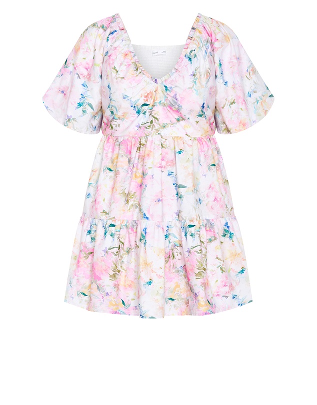City Chic - Fantasy Print Puff Sleeve Mini Dress
