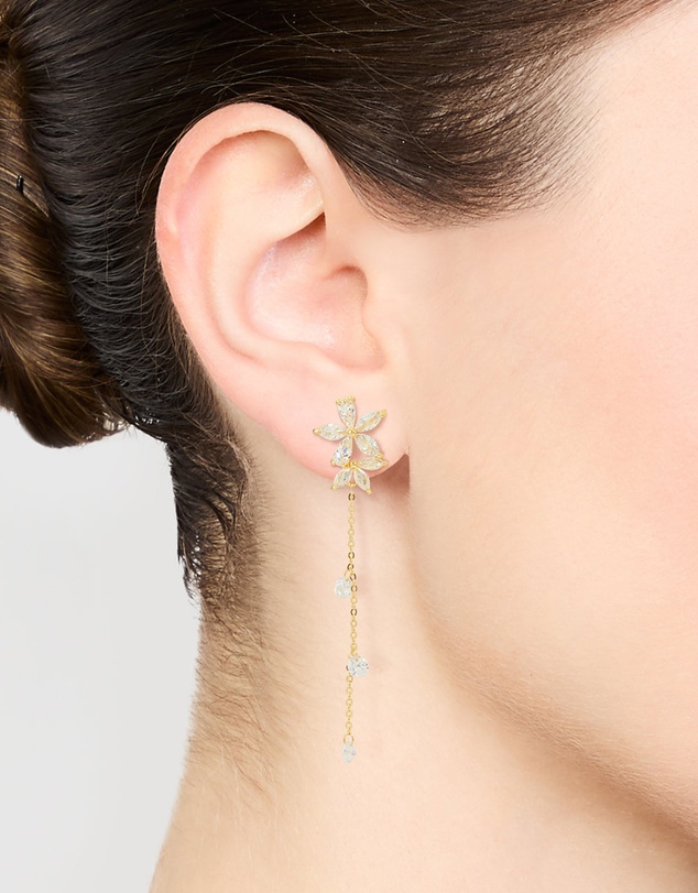 Lovisa - Gold Plated Cubic Zirconia Flower Chain Drop Earrings