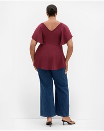 City Chic - Plus size Romantic Mood Peplum Top - berry