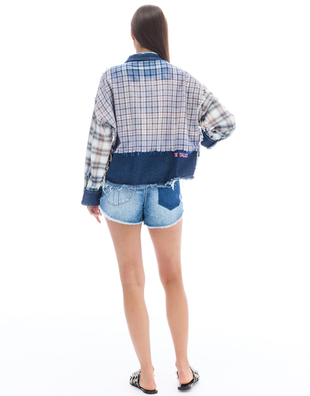 THE TALES - Mixed Flannel And Denim Shirt