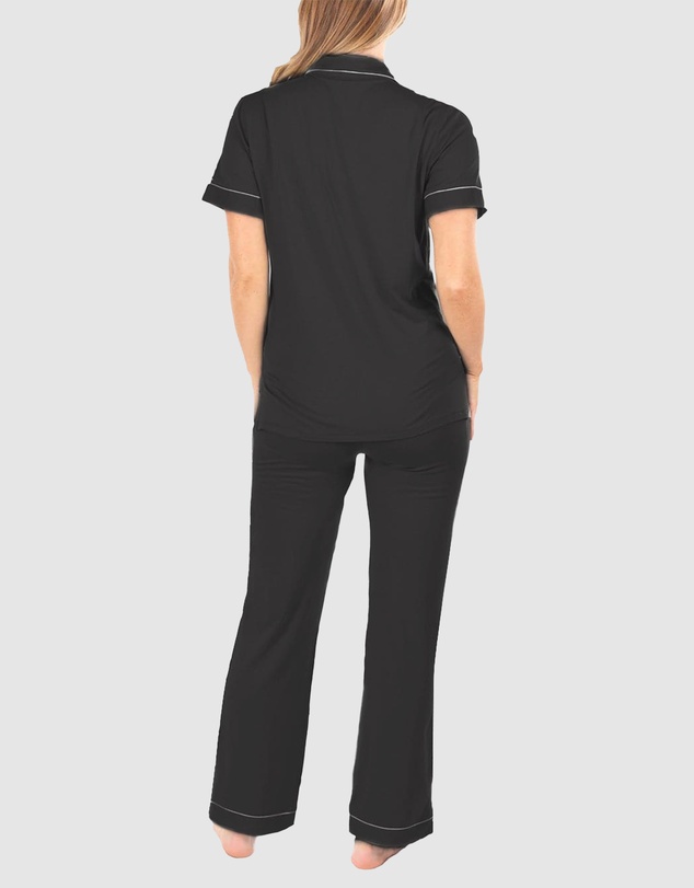 Angel Maternity - Maternity and Nursing Short Sleeve Pyjama Set in Black