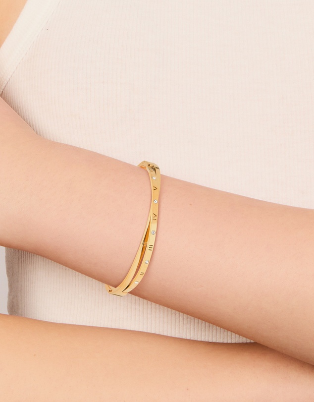 Lovisa - Waterproof Gold Plated Stainless Steel Diamante Roman Numeral Hinged Bangle