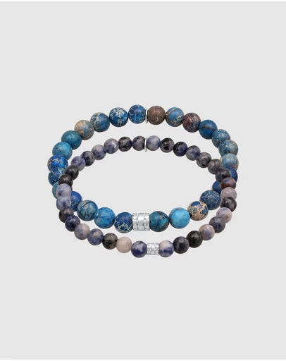 Kuzzoi - ICONIC EXCLUSIVE - Agate Bead Bracelet Set with 925 Silver Elements