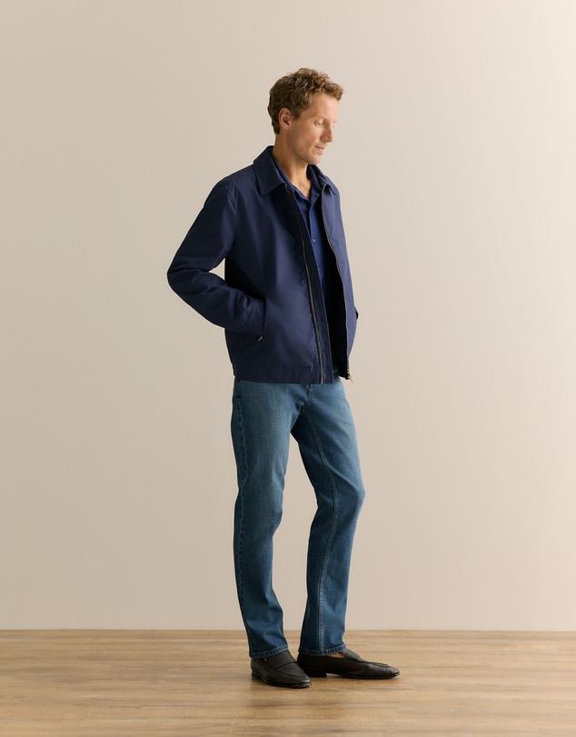 Trenery - Tailored Fit Pique Cotton Monogram Shirt in Strong Blue