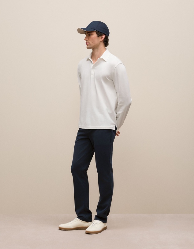 Trenery - Micro Pique Monogram Long Sleeve Polo in White