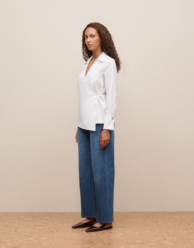 Trenery - Cotton Poplin Wrap Shirt in Marshmallow