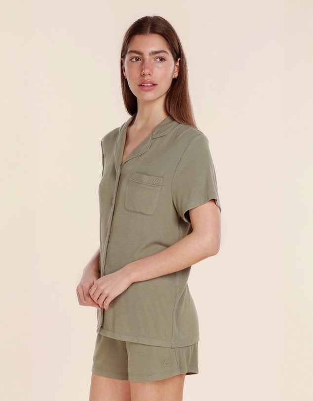 Gingerlilly - Lyon Ribbed Short Sleeve Button Up Top