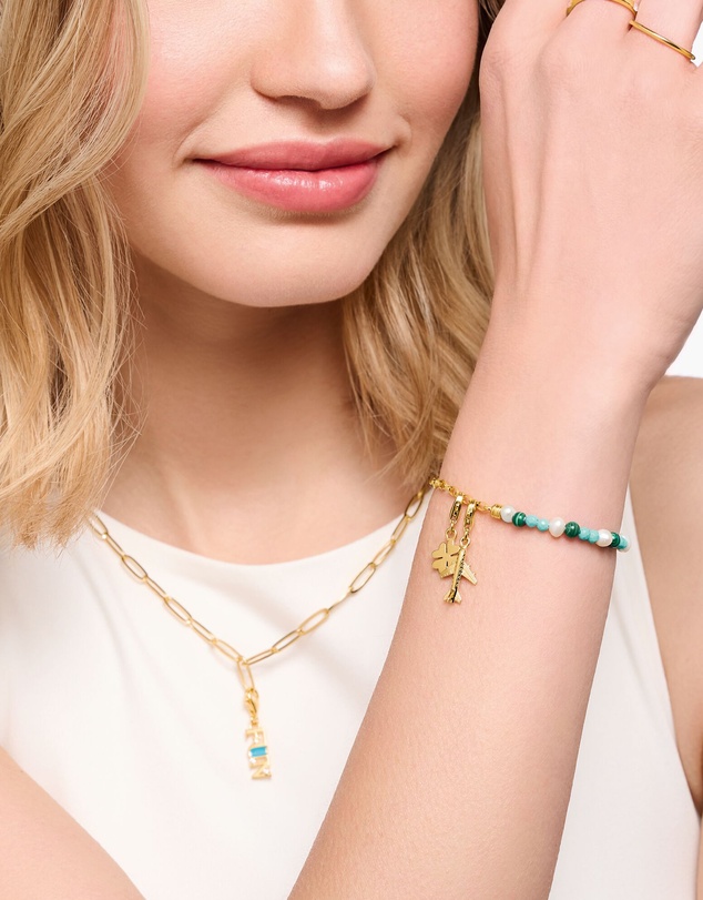 THOMAS SABO - Member Charm Bracelet with Pearls, Malachite and Charmista Disc Gold Plated