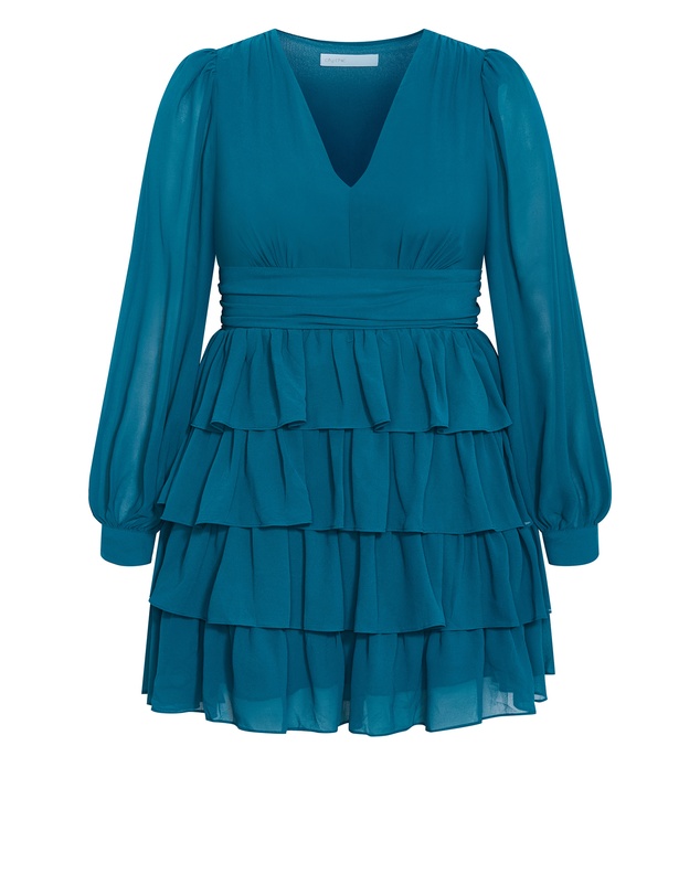 City Chic - Plus size Juliette Tiered Mini Dress - teal