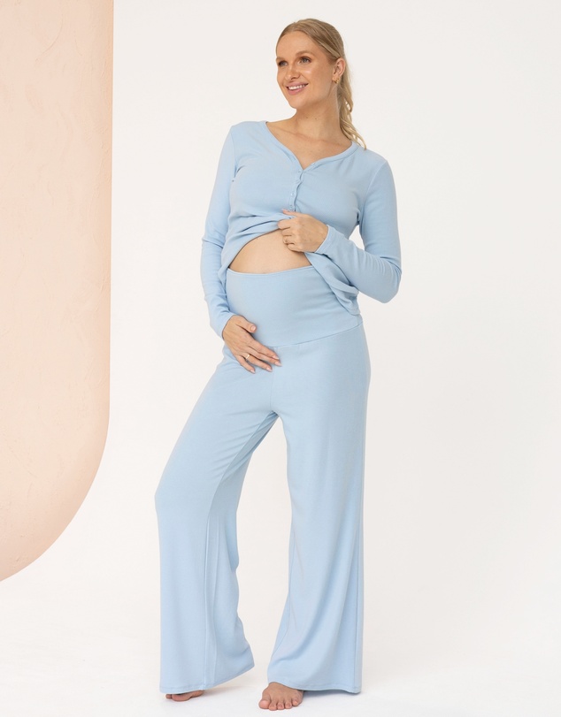 Angel Maternity - 3-Piece Isabelle Maternity Sleepwear Set - Baby Blue