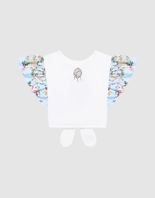 Camilla - Tie Front Crop Tee With Frill Sleeves - Kids