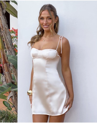 Beginning Boutique - Penny Lane Cream Satin Mini Dress