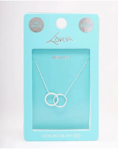 Lovisa - Sterling Silver Pave Link Hoop Pendant Necklace