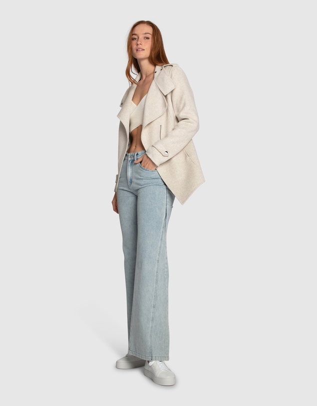 Belle & Bloom - Bad Girl Wool Blend Moto Coat - Oat Marle