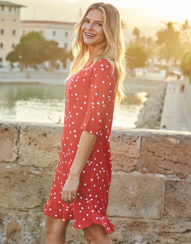 Sosandar - Spot Print Ruffle Hem Shift Dress
