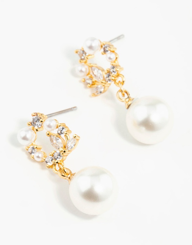 Lovisa - Gold Plated Cubic Zirconia Cluster & Freshwater Pearl Drop Earrings