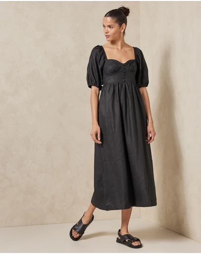 AERE - Corset Linen Midi Dress