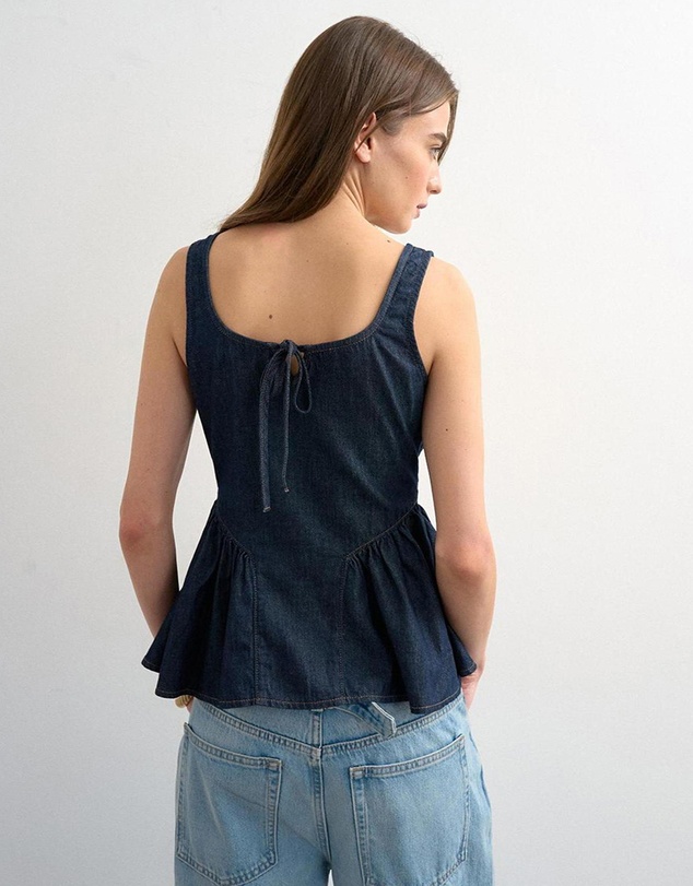 TOPSHOP - Tselle Denim Peplum Top Mb