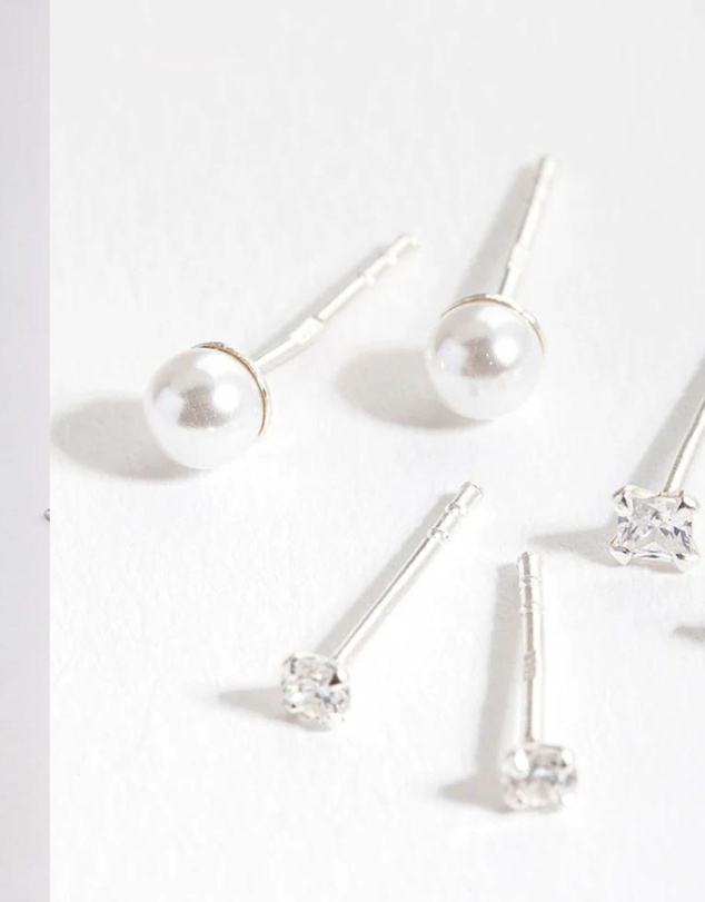 Lovisa - Sterling Silver Cubic Zirconia Pearl Stud Earring Pack