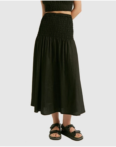 FRIEND of AUDREY - Chantille Shirred Linen Skirt
