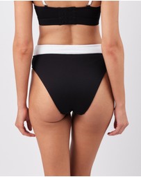 UNE PIECE - Textured High-Cut High-Waisted Bikini Bottom