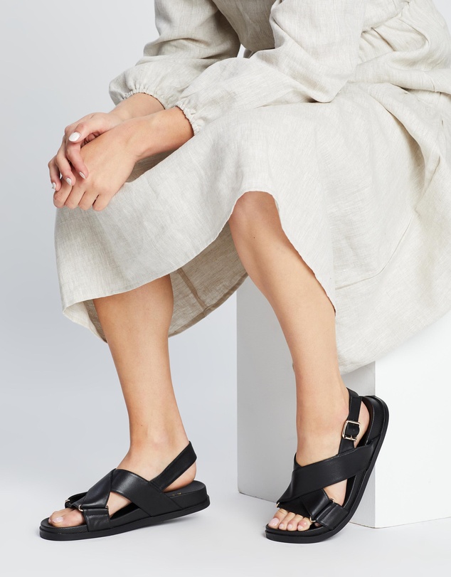 AERE - Crossover Leather Footbed Sandals