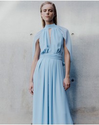 Carla Zampatti - Powder Blue Georgette Halter Cape Gown