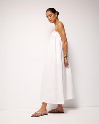 AERE - Liv Linen Gathered Neckline Midi Dress
