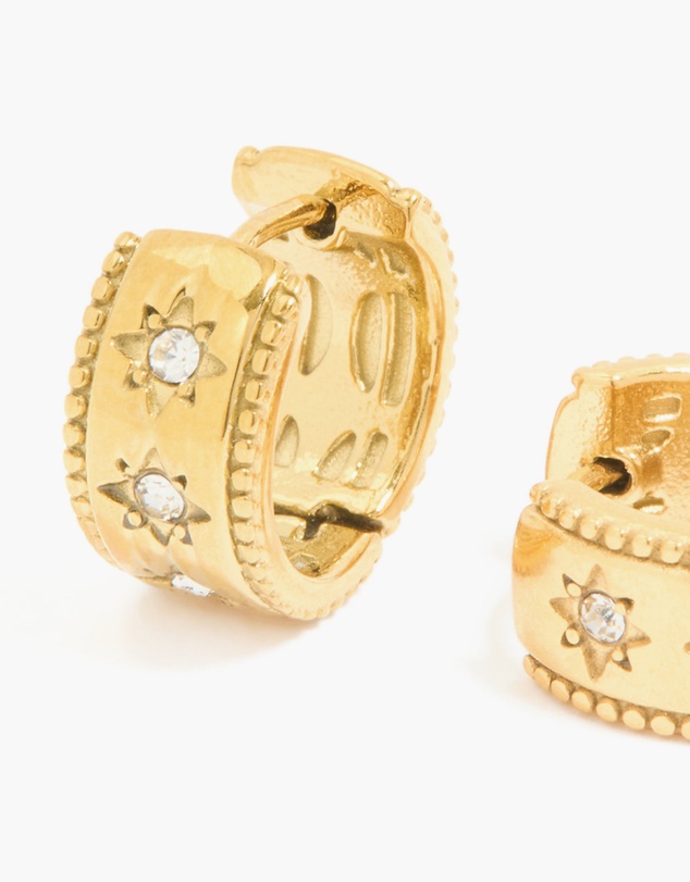 Lovisa - Waterproof Gold Plated Stainless Steel Cubic Zirconia Celestial Etched Hoop Earrings