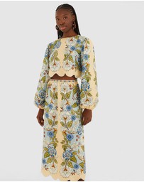 Farm Rio - Garden Scarf Blue Midi Skirt