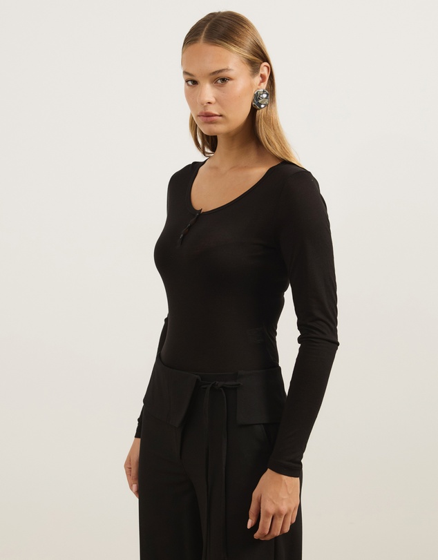 Atmos&Here - Wool Blend Henley Long Sleeve Top