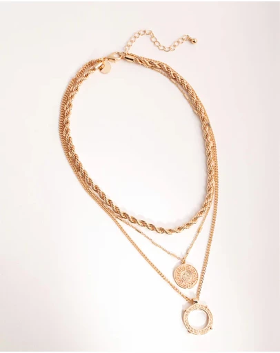 Lovisa - Gold Greek Key Disc Layered Necklace