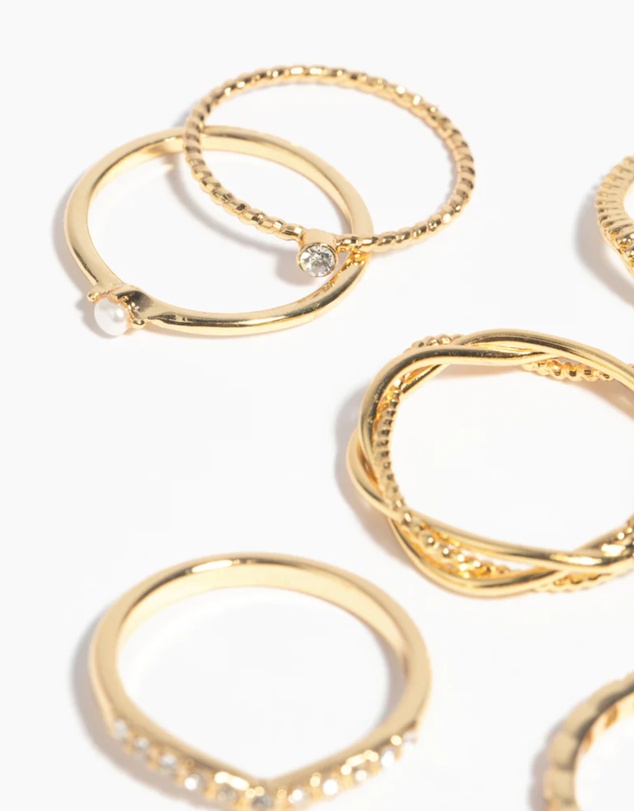 Lovisa - Gold Plated Diamante Twist Ring 6-Pack