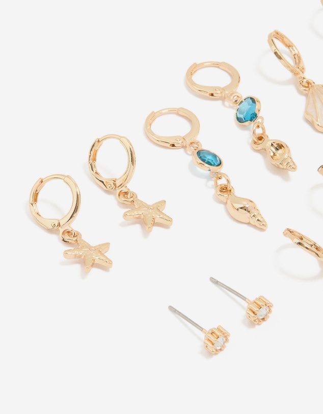 Lovisa - Gold Sea-Themed Hoop Earrings 6-Pack